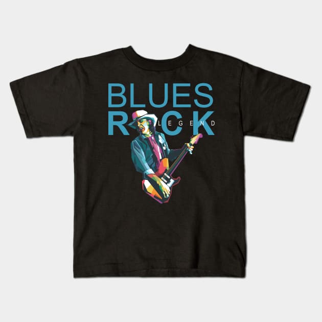 BLUES ROCK LEGEND Kids T-Shirt by Alkahfsmart